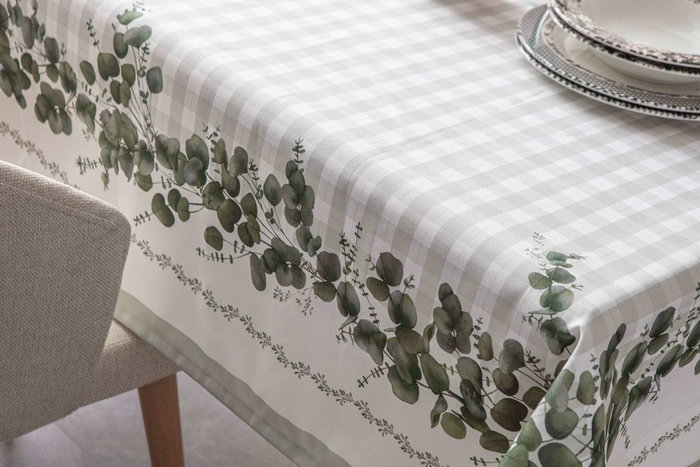 Hermia Eucalyptus 230 Mantel de Algodón Verde y Blanco 150 x 230 cm